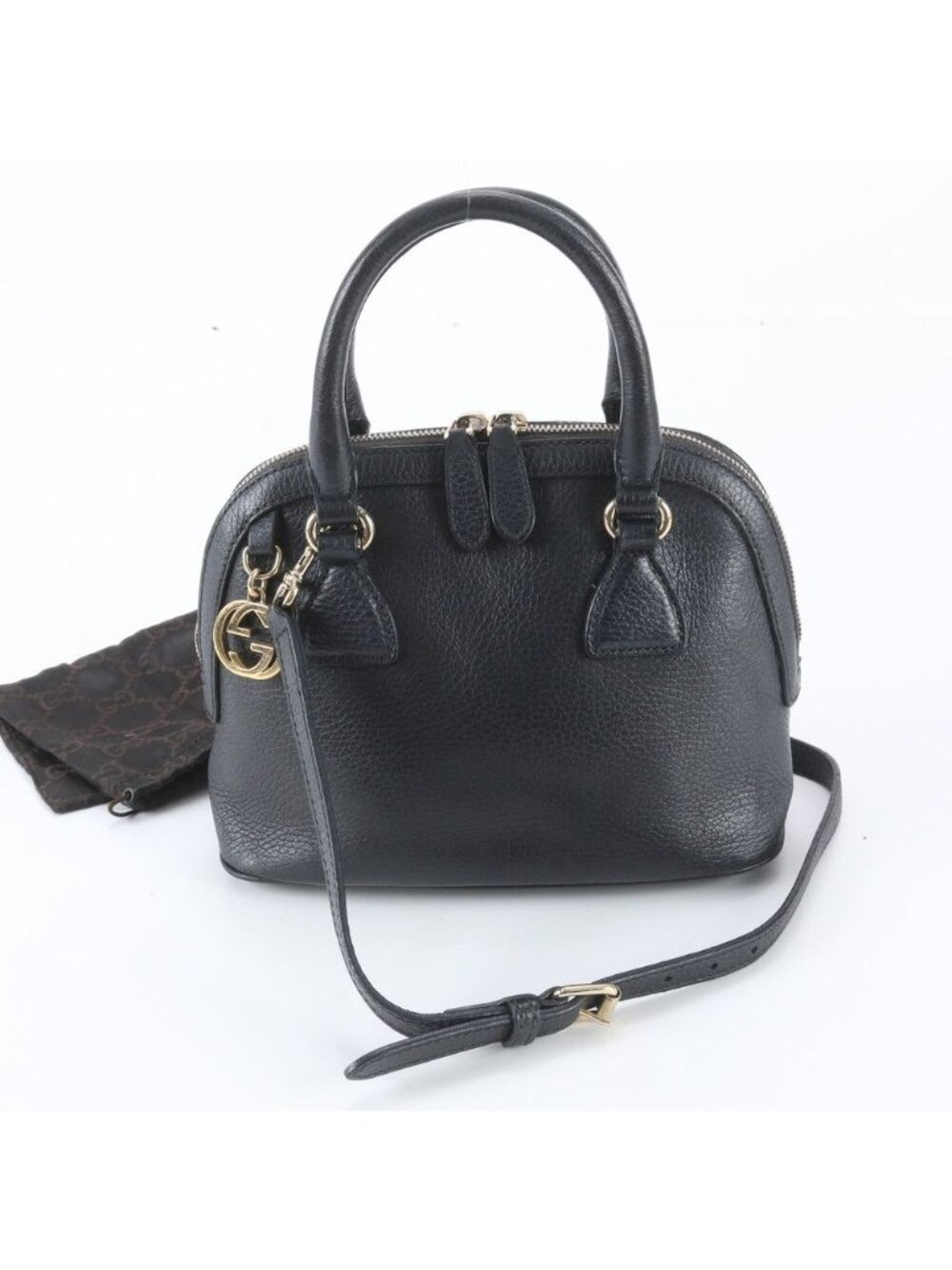 Gucci Interlocking G Leather 2-Way Shoulder Bag Crossbody Hand Black